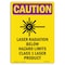 Signmission OSHA CAUTION RADIATION Sign, Laser Radiation Below W/ Symbol, 7in X 5in Decal, 7" H, 5" W, Portrait OS-CR-D-57-V-10237 - alternate 1